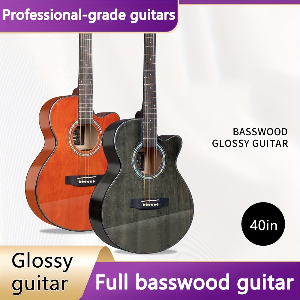 Guitarra Folk Brillante de 40 Pulgadas, Ideal para Novatos, Adultos Principiantes, una Herramienta de Práctica y una Guitarra Acústica Fácil de Usar para Estudiantes