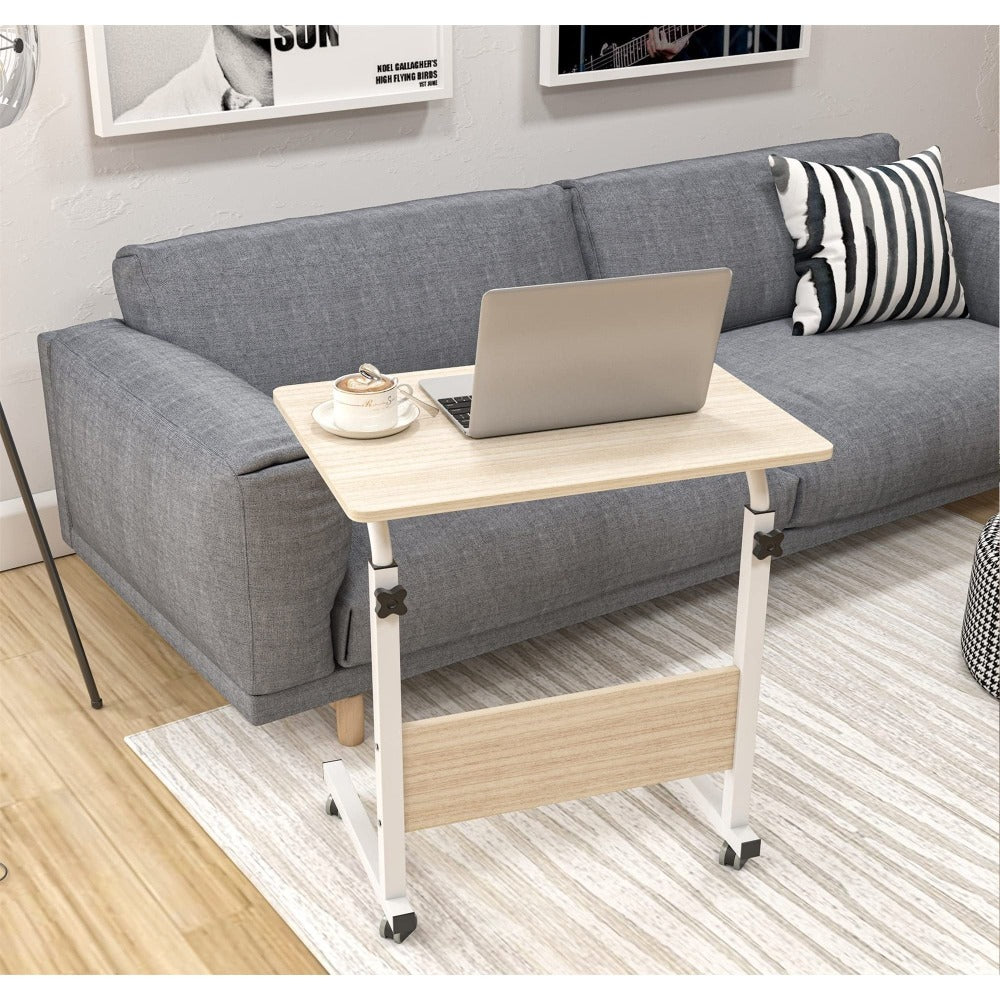 Mesa auxiliar con ruedas 60X40 cm Mesa para portátil Mesa Auxiliar de Altura Ajustable para Dormitorio Mesita de Noche Móvil Diseño Compacto que Ahorra Espacio
