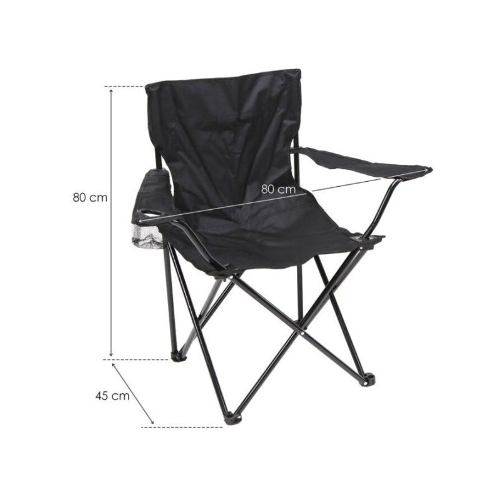 Pack de 2 Sillas de Camping Plegable, Silla Portátil Resistente para Exterior, Jardin, Playa, Terraza, Con Reposabrazos, Fácil Transporte 80x45x80cm