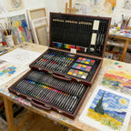 Set de Arte de Lujo (Incluye Dibujos y Lápices de Colores en una Caja de Almacenamiento de Madera), Set de Herramientas de Arte Profesional para Adultos, Suministros para Pintar para Artistas, Ideal para Bocetos al Aire Libre, Perfecto como Regalo para Fe