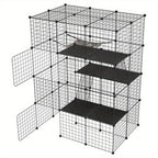 Cerradura Metálica Negra para Exteriores para Conejos, con Puerta y Adecuada para Animales Pequeños como Cobayas y Cachorros, Medidas 146X110X74 Cm (4 Columnas y 3 Capas)