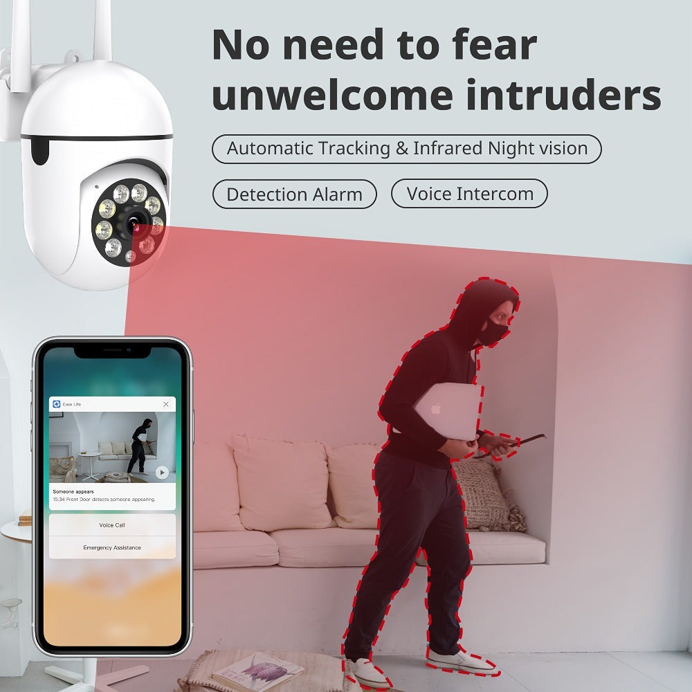 4 cámaras de seguridad para exteriores 1080P FHD: Rotación PTZ de 355°, visión nocturna a todo color, audio bidireccional y funciones adicionales perfectas para la vigilancia del hogar/negocios pequeños (propietarios)