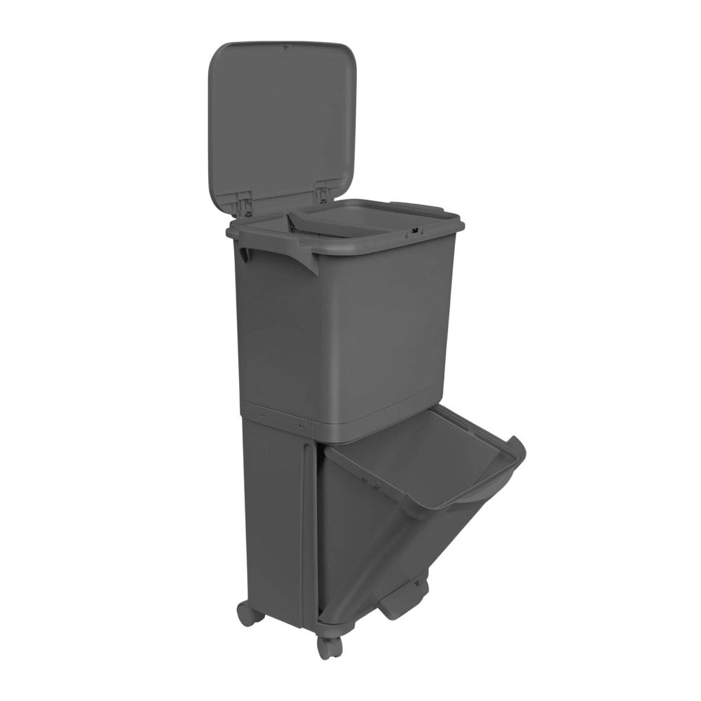 Papelera de reciclaje de clasificación selectiva con pedal. ruedas y asa de doble 38/42L