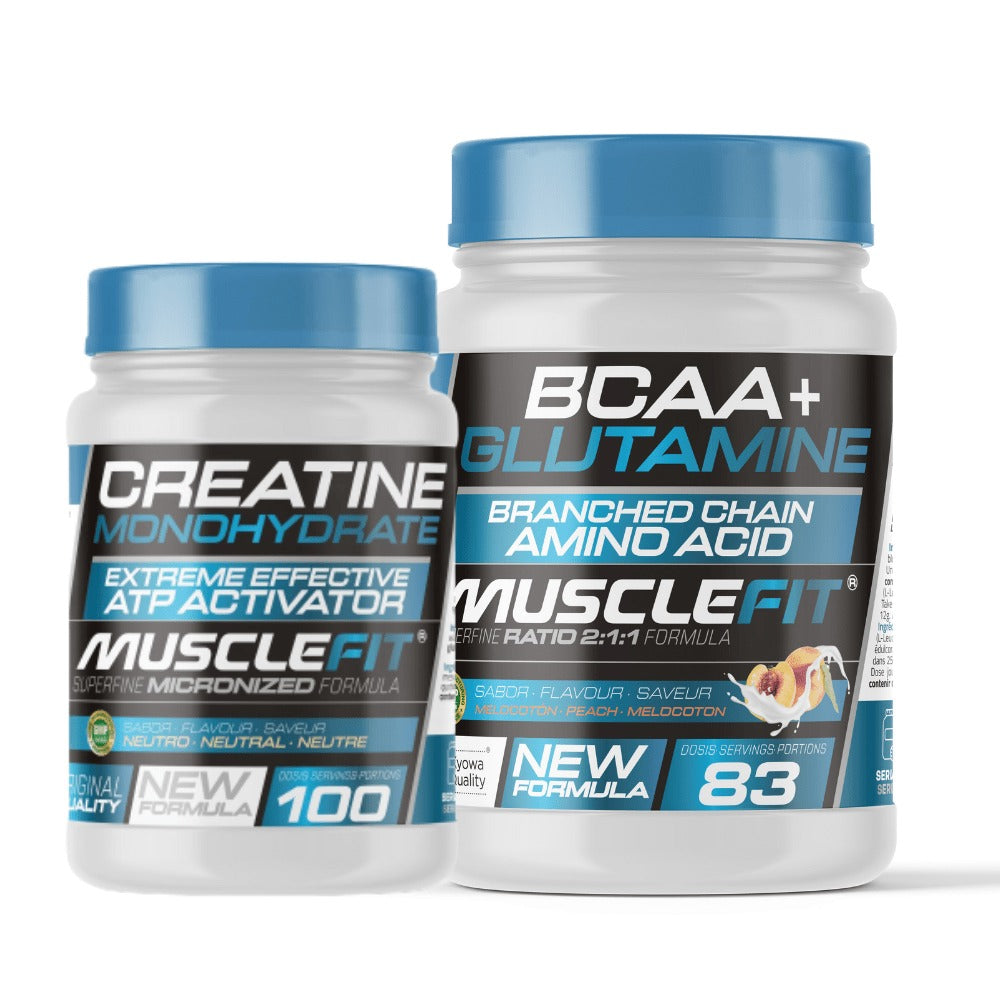 Pack Glutamina + BCAA´s 500g (varios sabores) + Creatina Monohidrato 300g (neutro) - Musclefit