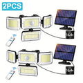 2/4 piezas de luces solares de pared para exteriores, 288 LED con sensor de movimiento y control remoto, 4 modos de iluminación para patio solar, focos de seguridad de gran angular de 270°, luz solar de pared de 4 cabezales para porche, jardín, garaje, te