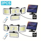 2/4 piezas de luces solares de pared para exteriores, 288 LED con sensor de movimiento y control remoto, 4 modos de iluminación para patio solar, focos de seguridad de gran angular de 270°, luz solar de pared de 4 cabezales para porche, jardín, garaje, te