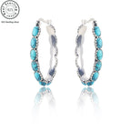 Aretes de Plata Esterlina 925 con Turquesa, Estilo Bohemio, 5.2g de Plata, Uso Diario, Opción de Regalo de Navidad, con Empaque Elegante