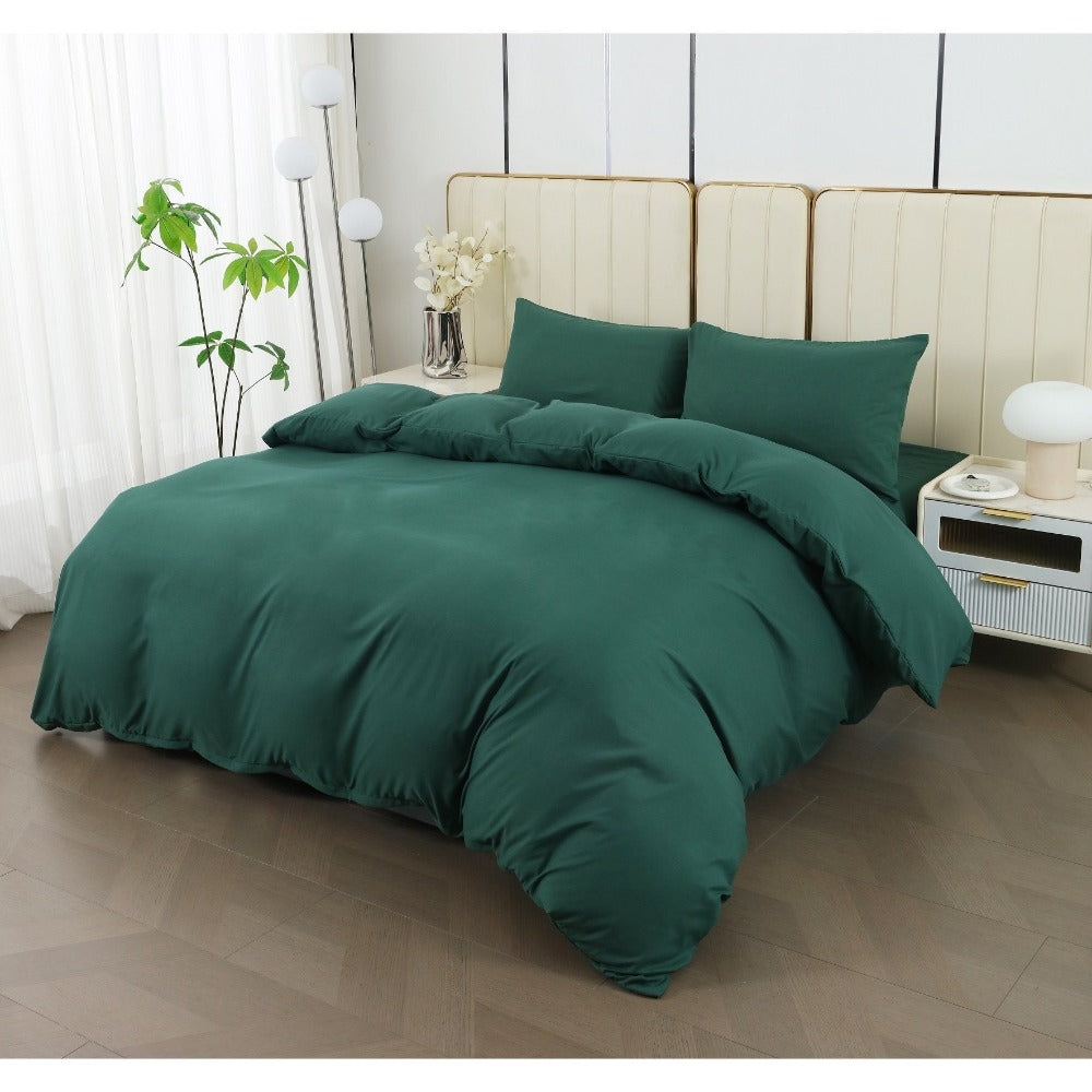 Juego de cama 4 piezas con funda elástica, (Funda de Edredón + Funda Protectora de Colchón + 1/2 Fundas de Almohada), Juego de Funda de Edredón 3-4 Piezas Estilo Nórdico de Color Sólido/Estampado, Ajustable para Camas de 90/105/135/150/180 cm, Regalo Navi