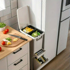 Cubo de Basura Estrecho de 3 Capas con Tapa - Delgado, Gran Capacidad, Doble Compartimento para Separación Seca y Húmeda con Ruedas y Asas para Fácil Movimiento, Perfecto para Separación de Residuos de Cocina, Operado con Pedal, Espacio de Cocina, Uso Dom