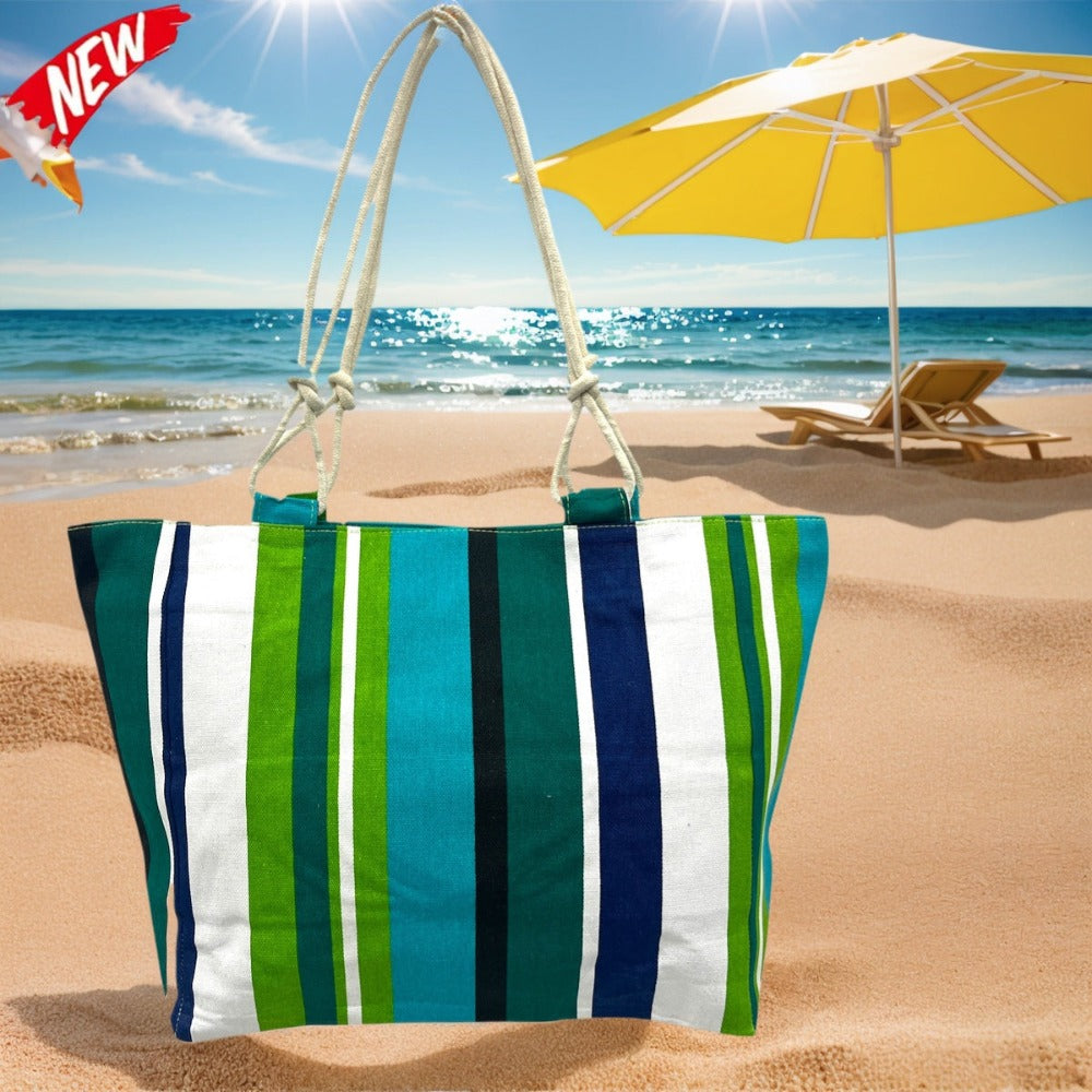 TOTE BAG Grande Rayas Multicolor – BOLSO DE PLAYA de Lona con Asas de Cuerda, Capacidad Extra, 6 Colores Disponibles