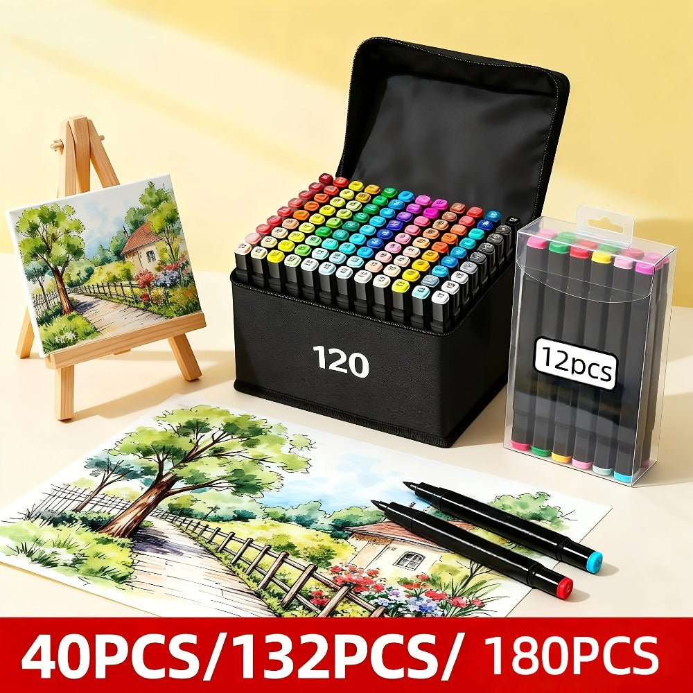 Rotuladores de alcohol de 180/132/40 colores, rotuladores de alcohol para artistas, rotuladores de arte para pintar, colorear, dibujar y esbozar, cinceles y púas, excelentes ideas de regalo