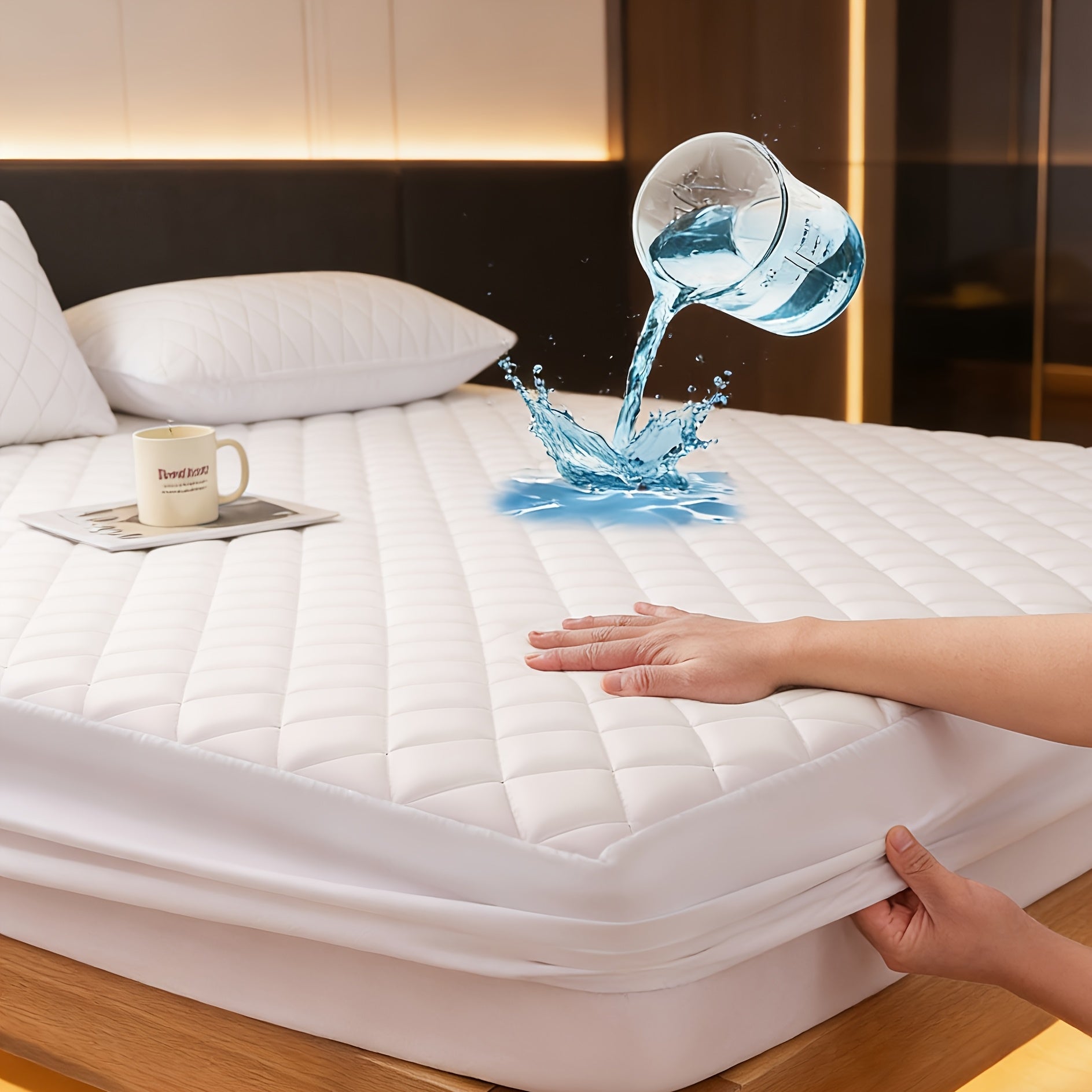 Protector de colchón acolchado impermeable refrescante de verano, 1 pieza, funda de cama ajustada ultrasuave y transpirable con bolsillo profundo, ropa de cama hipoalergénica y lavable a máquina para dormitorio, hotel y residencia de estudiantes, sin fund