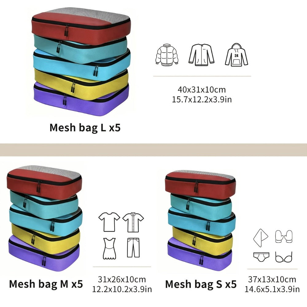 Juego de 5 Bolsas de Almacenamiento de Colores en Tamaños S, M, L, Disponibles en Tres Tamaños