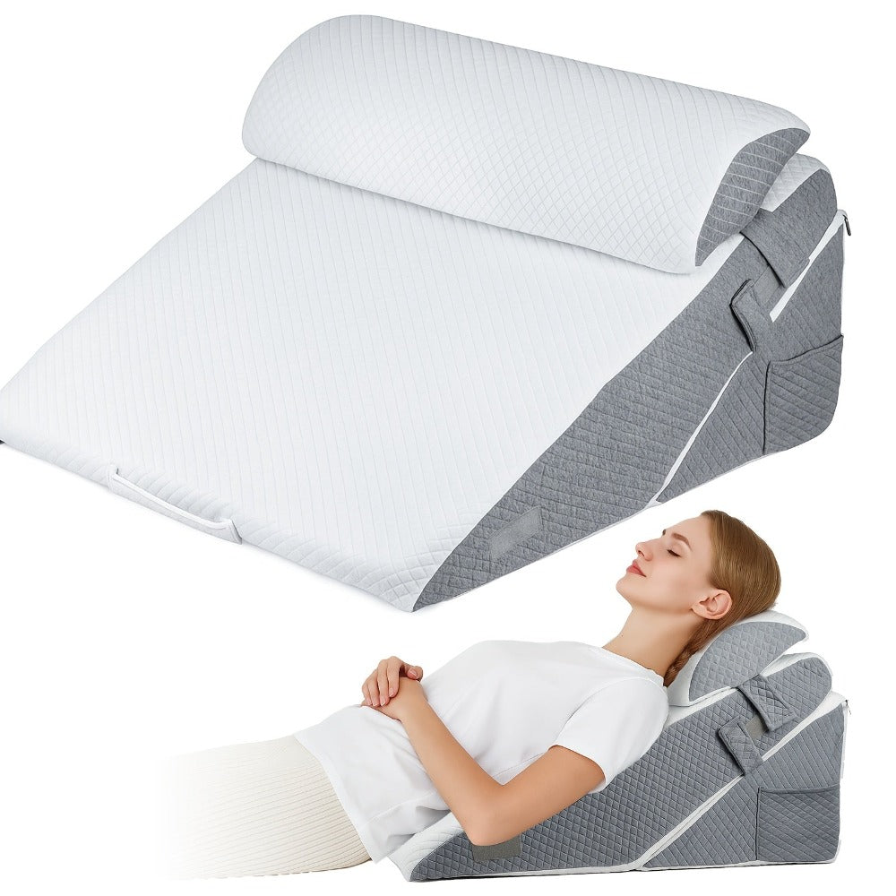 Almohada de Cuña Ajustable para Reflujo Ácido y Apnea del Sueño - Cama y Sofá con Soporte para Cabeza/Piernas y Espalda para ERGE, Ronquidos, Noches - Almohadas de Espuma de Alta Densidad para Leer y Ver TV