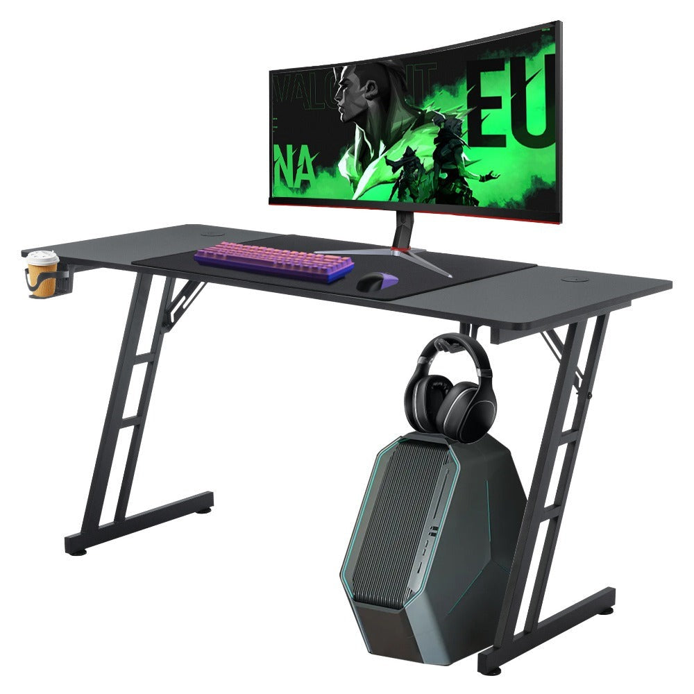 Mesa Gaming Mesa Gaming Escritorio Negro Tapa de Fibra de Carbono Mesa de Ordenador Gamer Mesa de PC Ergonómica con Agujero para Cables