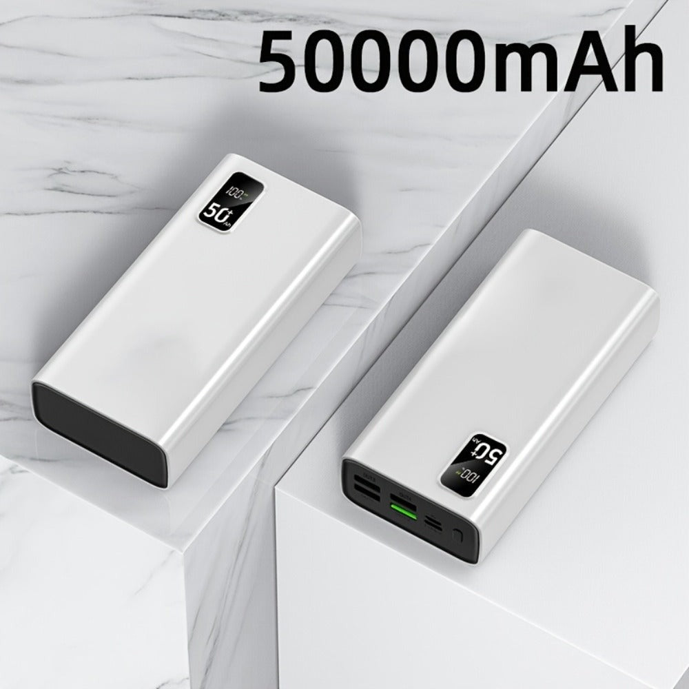 Batería Externa de Gran Capacidad 50000Mah, Pantalla LED de Carga, Carga Rápida Tipo-C, Interfaz USB/Micro, Power Bank de Carga Súper Rápida, Adecuada para Cargar Teléfonos Móviles de Todas las Marcas, Batería de Respaldo de Energía de Emergencia Removibl