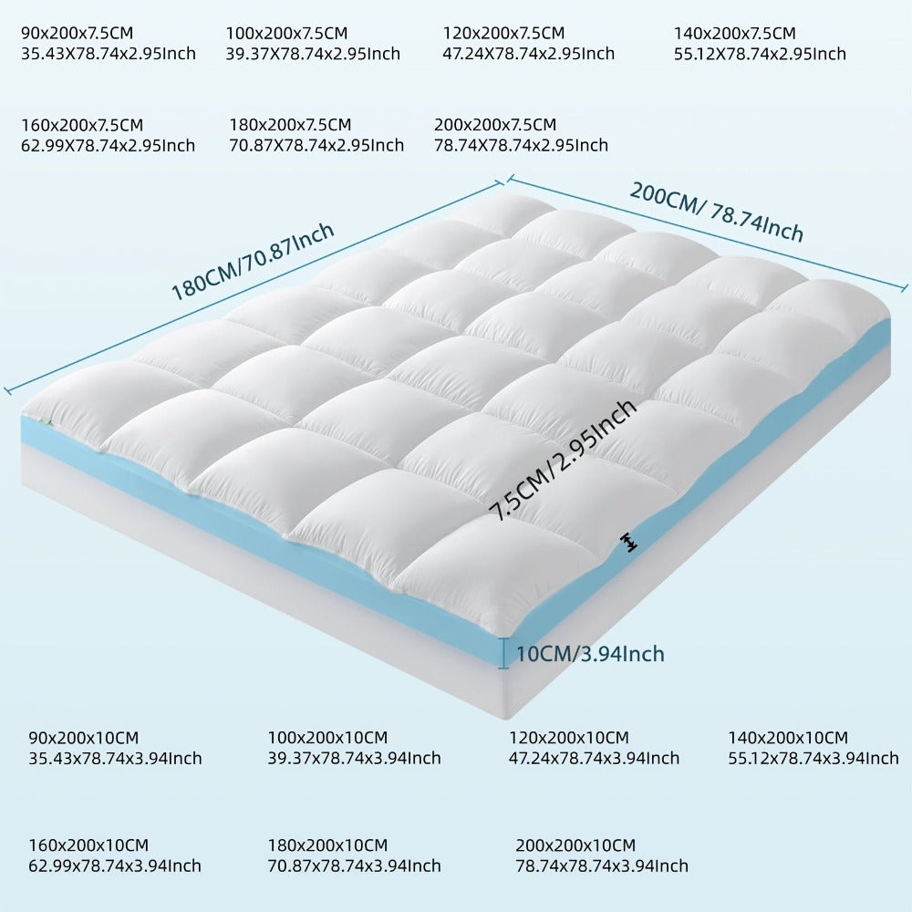 Colchón Topper de Doble Capa 10cm o 7.5cm con Almohadilla Transpirable de 2.5cm y Gel H3-H4 de 7.5cm o 5cm, Diseño de Bolsillo Profundo 360° y Funda Lavable a Máquina, Apto para Colchones 90x200, 120x140, 140x200, 160x200, 180x200, 200x200
