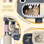 Árbol para Gatos, 159 cm con 8 Postes para Rascar, 3 Plataformas, 2 Cuevas, Cesta, Pelotas de Peluche, Cuerda de Sisal, Adecuado para Gatos de Varios Tamaños, Gris Oscuro