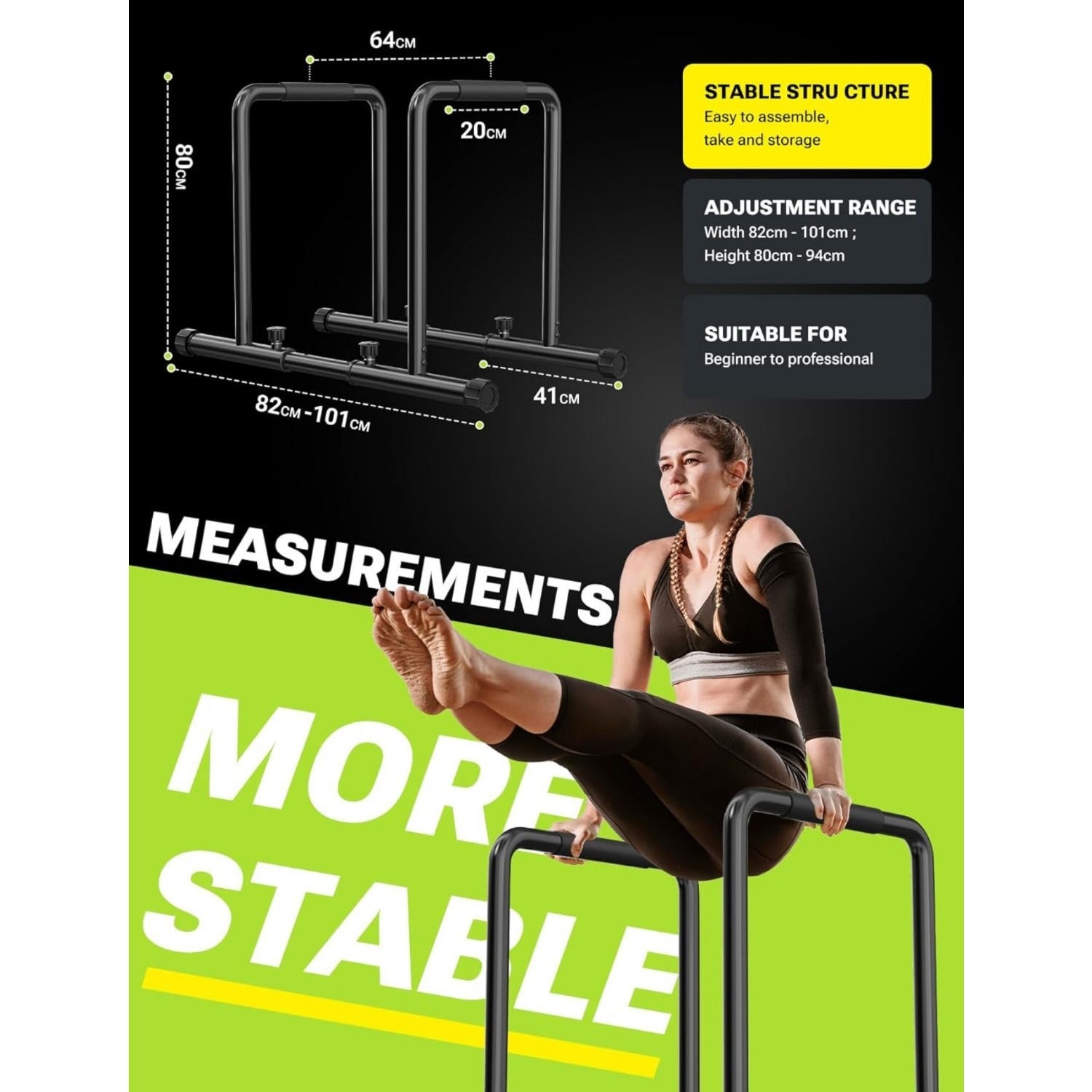Estación de Flexiones de 500 Kg, Portátil, Funcional, Barra de Fitness con Conexión de Seguridad, Soporte Robusto para Flexiones, Body Press, Barra de Ejercicios Paralelos para Calistenia
