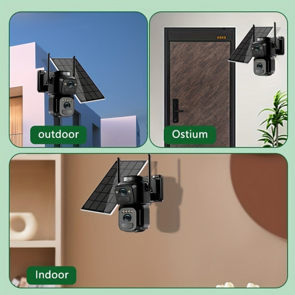 1pc [8x Zoom] WiFi CCTV, Nueva Lente Dual 2025 – PTZ + Cobertura Fija – Baby Monitor, Montaje en Techo/Mástil, 360° Smart Automático Seguimiento Humano, Listo para Granjas y Familias, Sin Zonas Ciegas – 2 Lentes al Precio de 1, Cámara de Seguridad Solar W