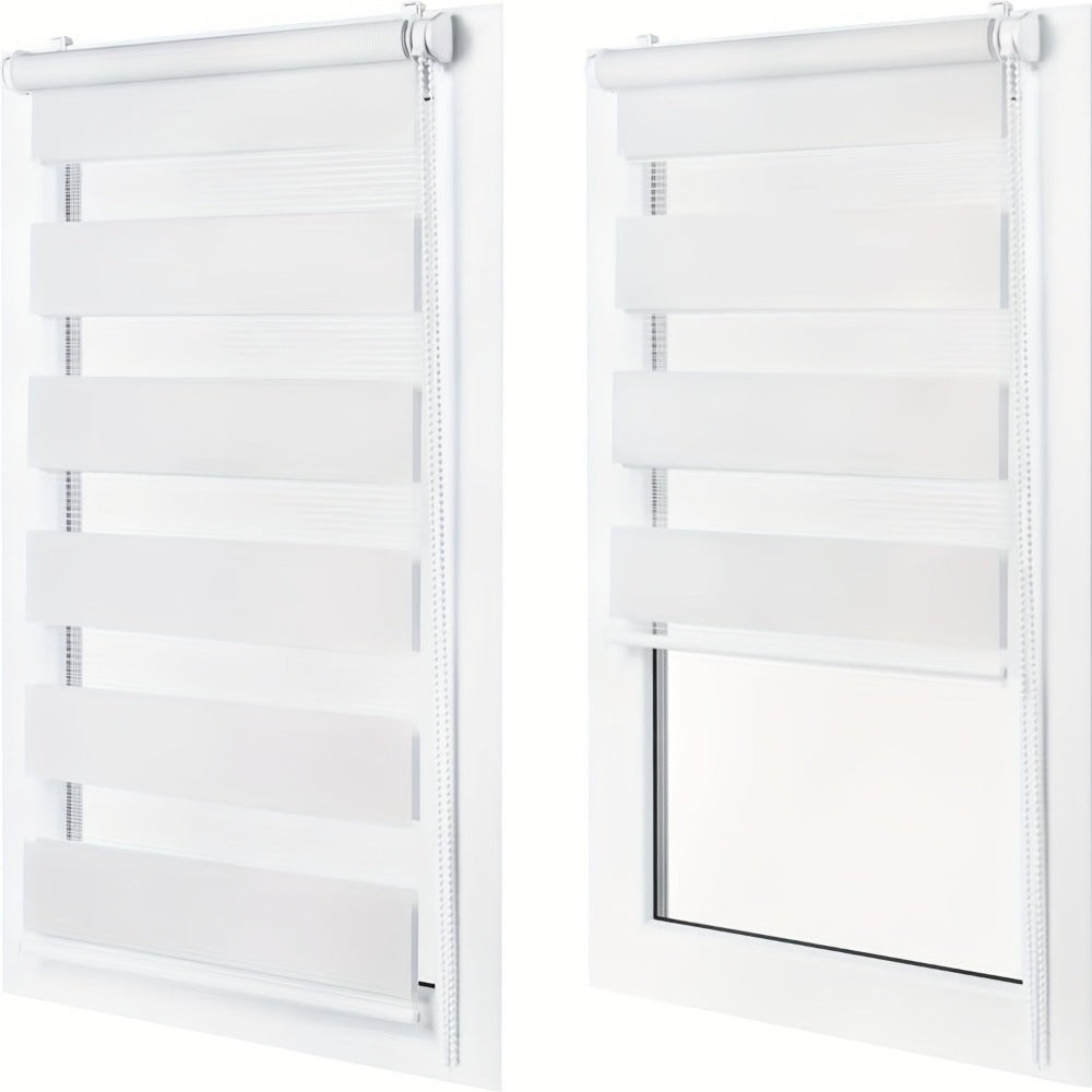 2 unidades de persianas enrollables dobles blancas, cortinas dobles de protección solar, persianas enrollables de cebra, sin perforación con fijación de abrazaderas, translúcidas, opacas, regulación de la luz, decoración del hogar, cortinas para dormitori