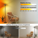 Lámpara de Pie para Sala de Estar, 1.9m de Altura para Dormitorio con 2 Anillos de Luz Giratorios de 312°, 36W Brillante y Regulable sin Escalones