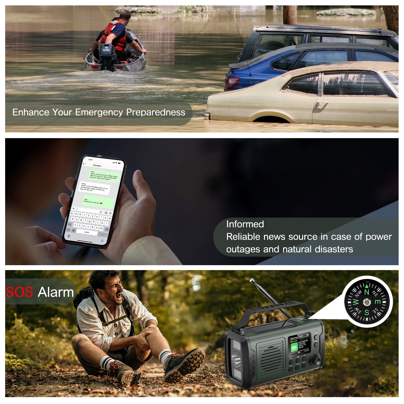 Radio de emergencia portátil | Camping supervivencia y cortes de energía