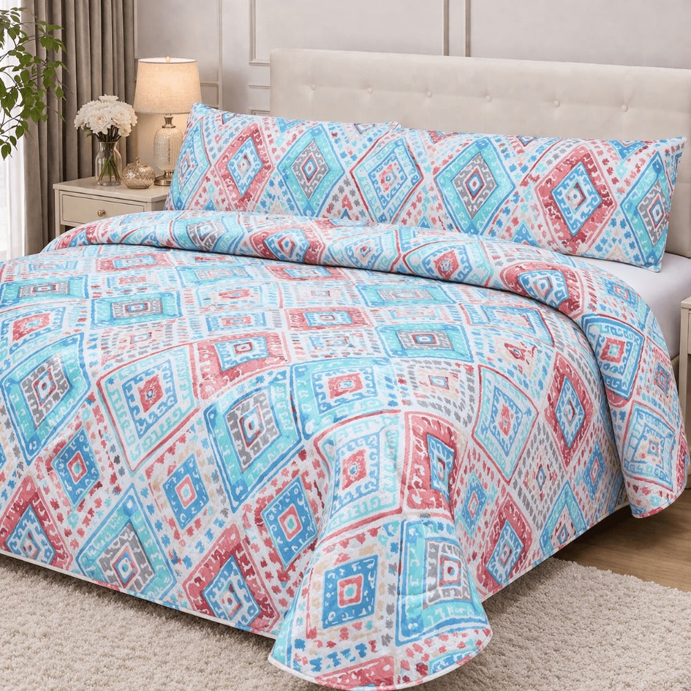 Colcha Bouti Microfibra Reversible Estampada – Colcha Verano y Entretiempo Ligera y Transpirable, Acolchado Pinsónico para Todas las Estaciones, Sin Fundas de Almohada