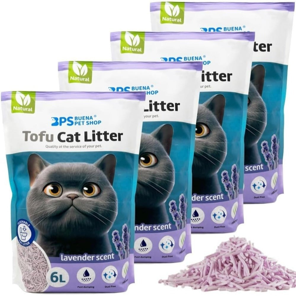 PACK 4 Arena para Gatos AGROMERANTE Arena de Tofu para Gatos sin Polvo Fácil de Aglomerar Controla los Olores se Lanza en el Inodoro (4Pcs,