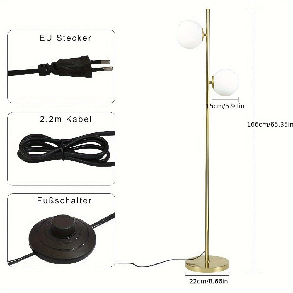 Lámpara de Pie Industrial Moderna con Interruptor de Pie y Pantalla de Vidrio - Lámpara de Mesa de Metal Resistente, Ideal para Sala de Estar u Oficina - Blanco/, Portalámparas E27 (Bombilla No Incluida)