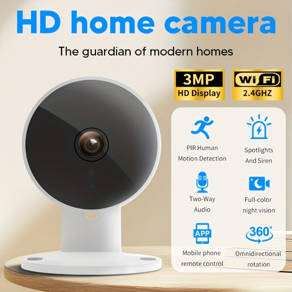 1pc Cámara de seguridad inalámbrica de 3MP para el hogar, sistema de vigilancia con edición nocturna, audio bidireccional y alertas de actividad para el monitoreo del hogar/bebé/mascota