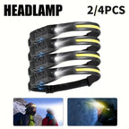 Linterna frontal LED recargable 4pcs | Para camping, senderismo y reparación
