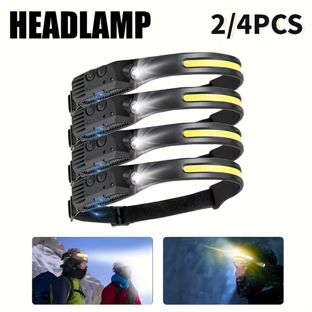Linterna frontal LED recargable 4pcs | Para camping, senderismo y reparación