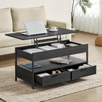 Mesa de Café con Tapa Elevable, Mesa de Sala, con Cajones de Almacenamiento, Compartimentos Ocultos y Estante Abierto