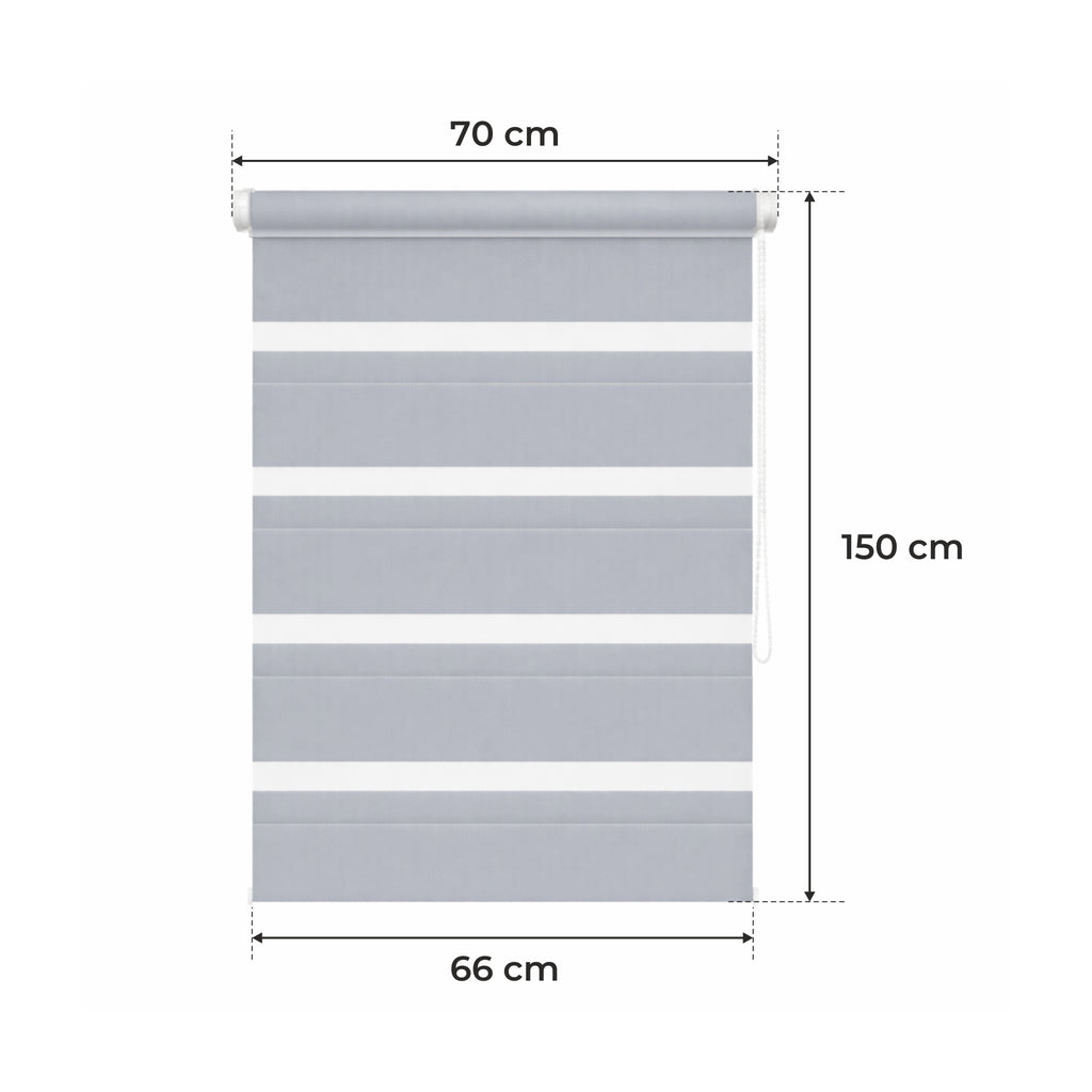 Persiana Día y Noche - Gris Claro - 32 Tamaños - BOJANEK Día y Noche - Instalación No Invasiva, Sin Necesidad de Taladrar, Ajuste por Cadena, Soportes Ajustables para Diferentes Grosos de Ventanas, Diseño Moderno, Protección de Luz y Privacidad, Perfecta
