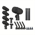 Juego de 7 micrófonos dinámicos de metal para batería - Adecuados para grabación profesional de batería con micrófonos para bombo, tom/snare y platillos, equipados con pinzas para micrófono