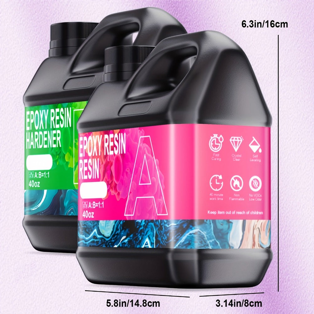 Kit de cola AB de resina epoxi de 80 oz, alta transparencia, autonivelante, antiamarilleo, proporción 1:1, apto para principiantes, adecuado para recubrimiento, fundición, manualidades DIY, decoración de mesa de río, secado rápido, alto brillo, set de reg