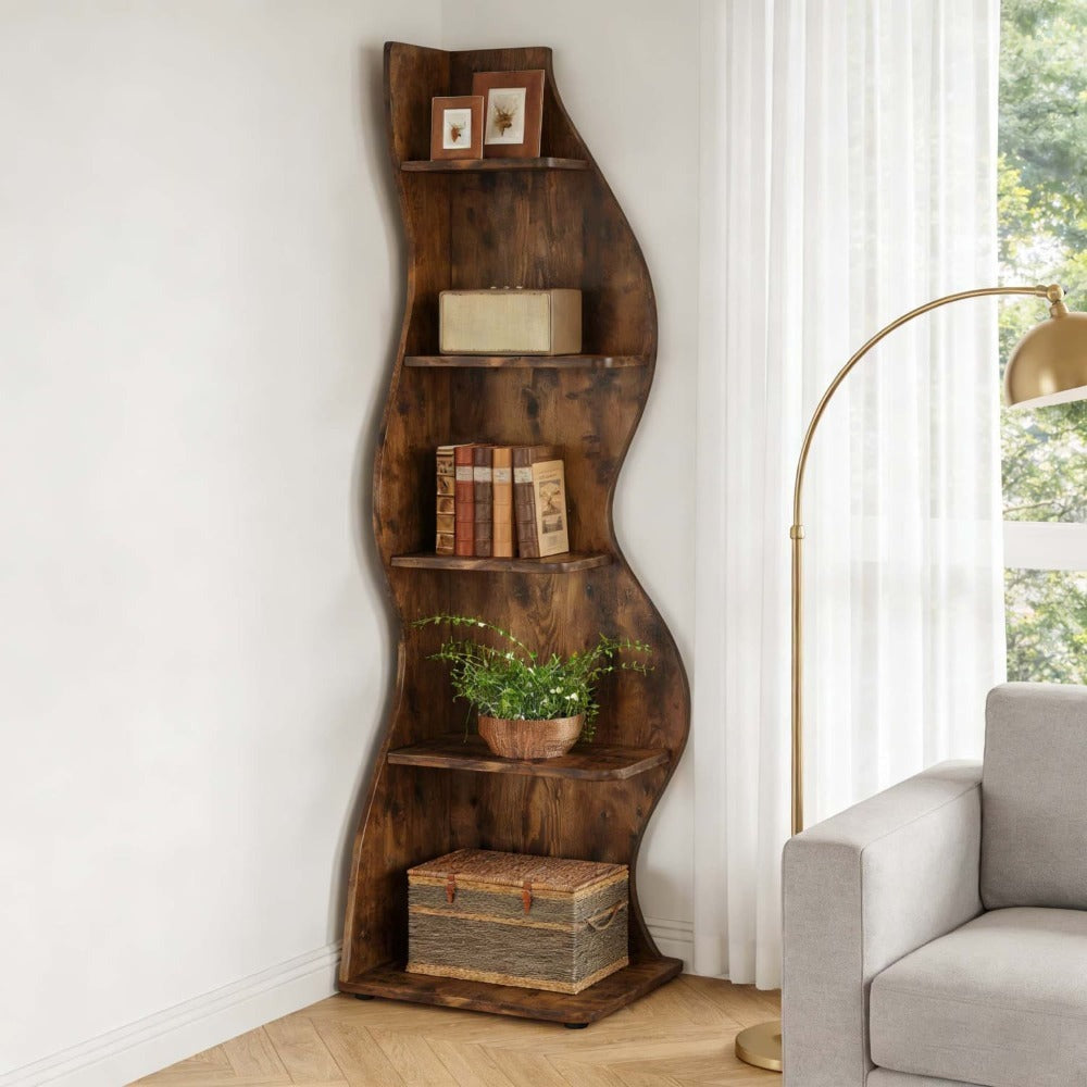 Estantería de esquina, moderna estantería de pared de esquina de 5 niveles, elegante estantería pequeña de esquina para libros, estante de almacenamiento, soporte para plantas con forma única para trastero, oficina, (1 pieza, blanca), mini estantería, est