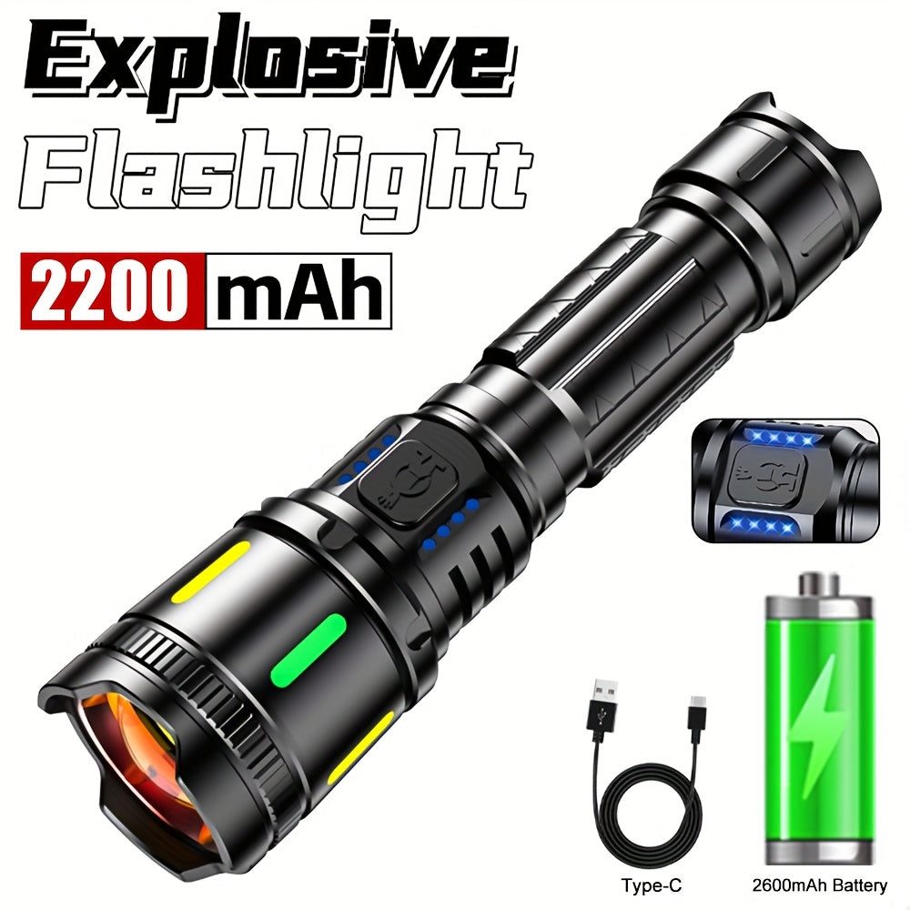 1 linterna recargable potente de alto lumen, 4 modos de iluminación, linterna LED zoomable, linterna de emergencia portátil de aleación de aluminio con pantalla electrónica, para emergencias comerciales, pesca, camping, exploración, caza, senderismo
