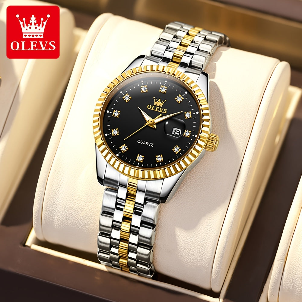 OLEVS Reloj de Mujer Clásico de Negocios, Relojes Analógicos de Cuarzo para Mujer, Relojes Elegantes de Lujo de Acero Inoxidable con Diamantes de Rhein, Relojes Luminosos para Mujer con Calendario y Fecha para Damas, Regalos Románticos, Reloj de Pulsera p