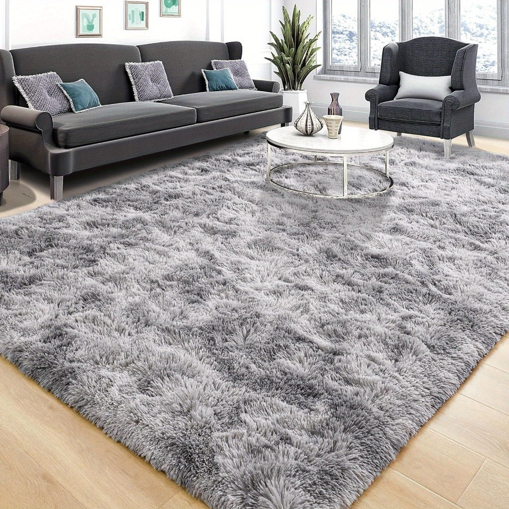 Alfombra Grande Moderna y Suave para Interior, Decorativa de Lujo para Sala, Dormitorio o Habitación Universitaria, Antideslizante y Mullida con Pelo Peludo, Color Gris Claro