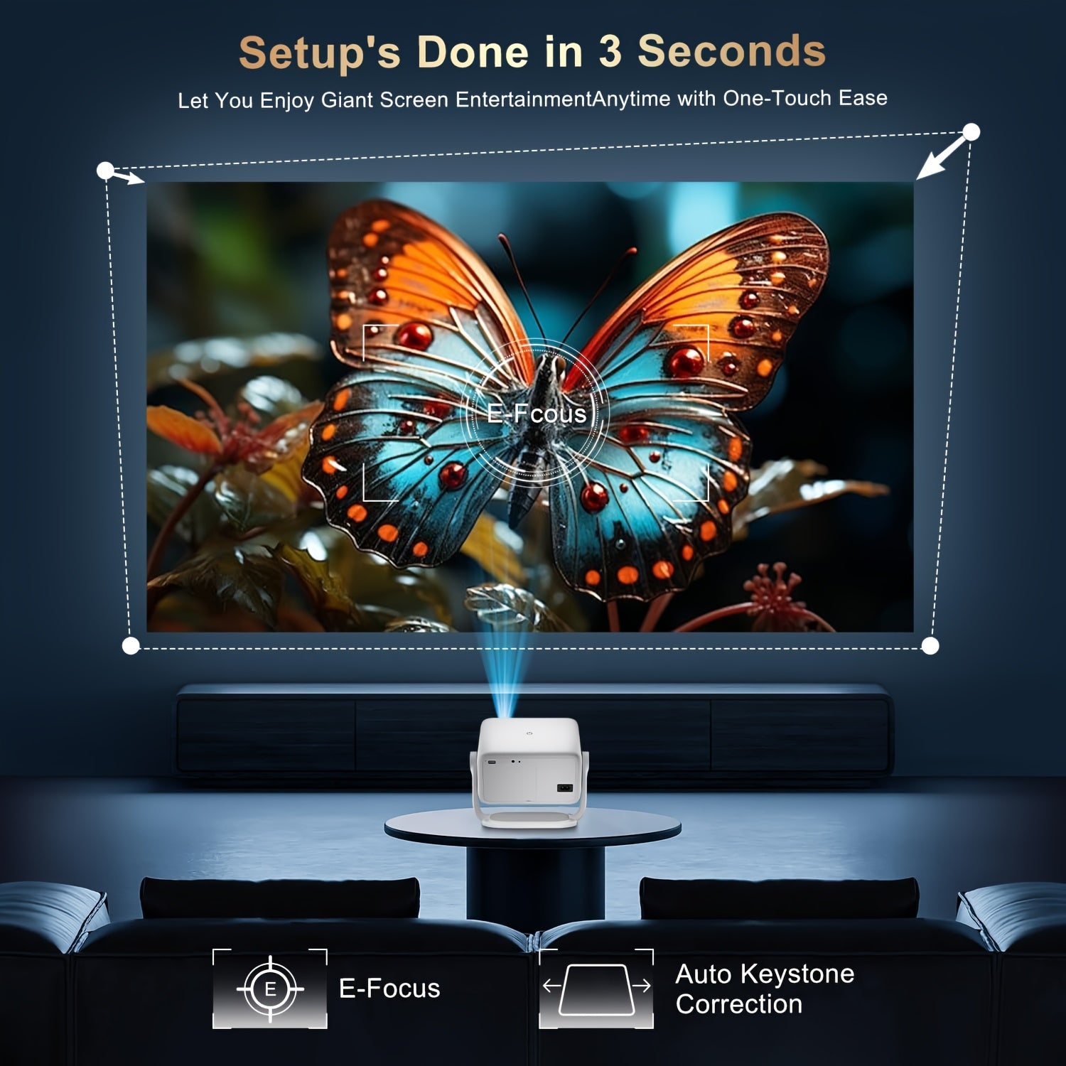 Proyector | Proyector Inteligente Local Android 14 con Soporte 4K 1080P, Wifi6 y BT 5.2, Proyectores de Interior con Enfoque Automático