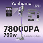 Aspiradora inalámbrica Yanhama/ 78000PA/ Aspiradora inalámbrica 8 en 1/ con cepillo antienredos/ 70 minutos de autonomía/ Aspiradora inalámbrica con pantalla LED/ Aspiradora de mano para pelo de mascotas, suelos duros, alfombras, limpieza de primavera del