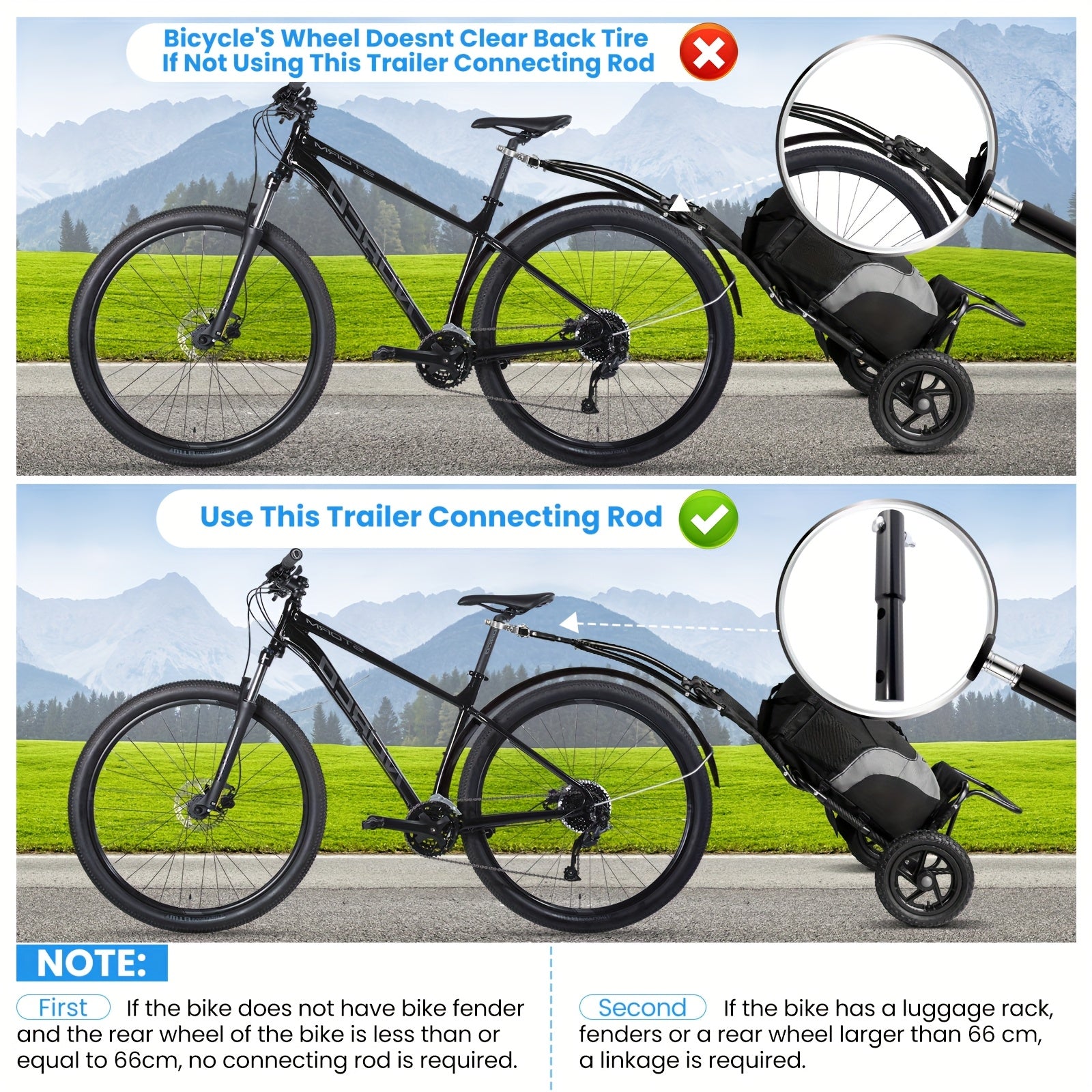 Remolque de carga para bicicleta, remolque 2 en 1 para bicicleta, carrito de compras, carretilla, marco de acero de aleación, ligero y plegable con neumáticos de aire de 30 cm, capacidad de carga de 20 kg