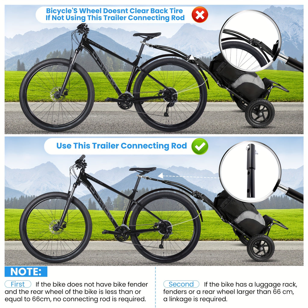 Remolque de carga para bicicleta, remolque 2 en 1 para bicicleta, carrito de compras, carretilla, marco de acero de aleación, ligero y plegable con neumáticos de aire de 30 cm, capacidad de carga de 20 kg