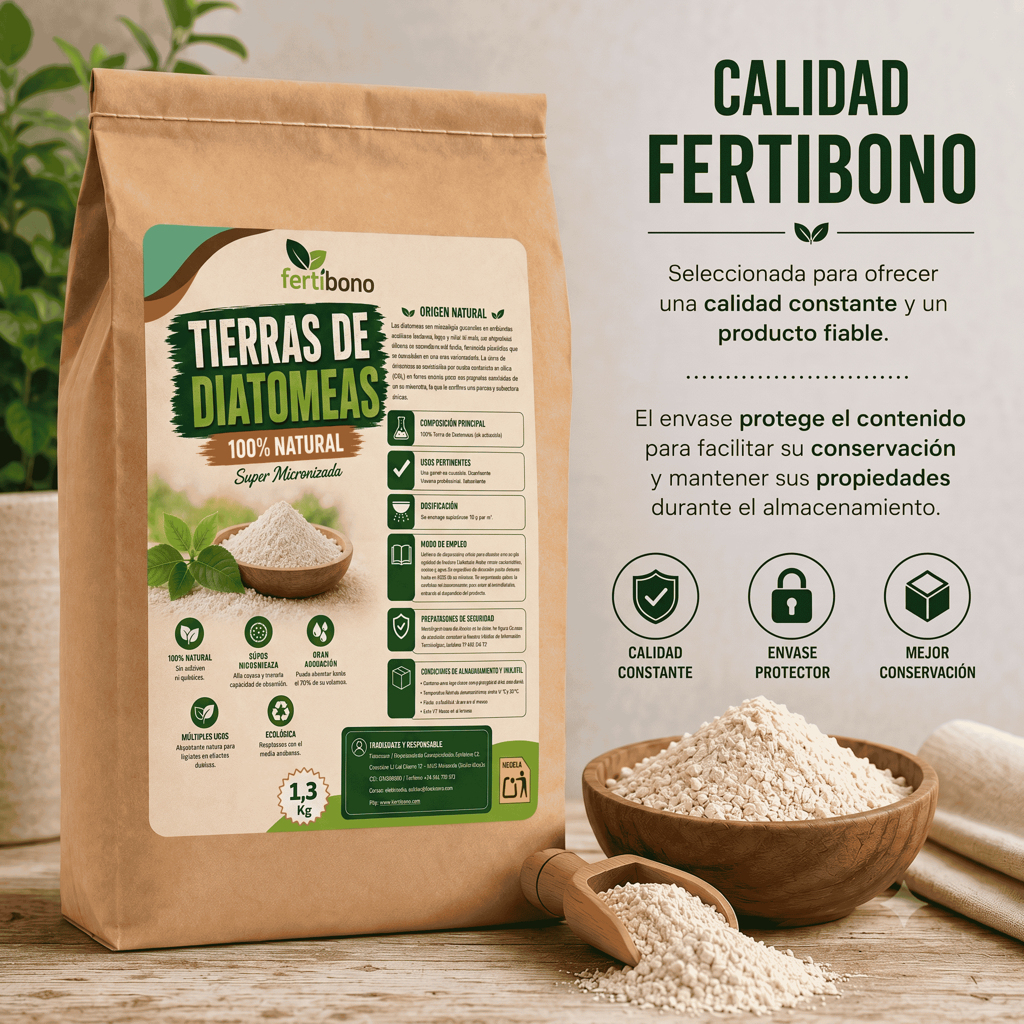 Tierra de Diatomeas Premium – 100% Natural | Polvo Ultrafino 1,3 kg |Múltiples Aplicaciones | Alta Pureza Super Blanca | Vegano y Seguro