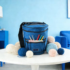 Bolso de Ganchillo Grande XL con Organizador de Hilos para 7 - Tote Portátil para Manualidades, Ideal para Suministros de Tejido y Crochet, Bandolera, Bolsa de Almacenamiento de Hilos para Patrones de Tejido, Ganchos, Agujas, Tela para Aficionados y Artes