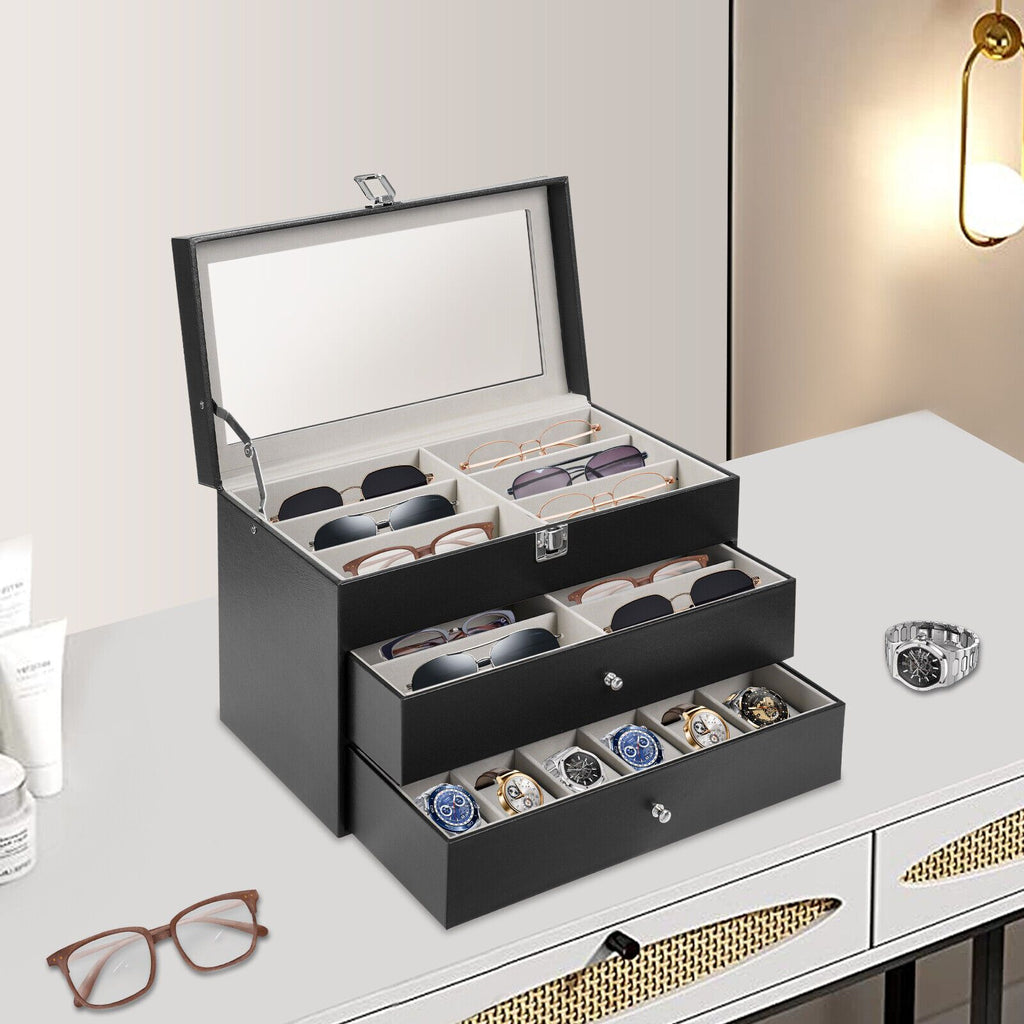 Estuche de moda para gafas, caja para reloj, joyero y almacenamiento para 12 anteojos