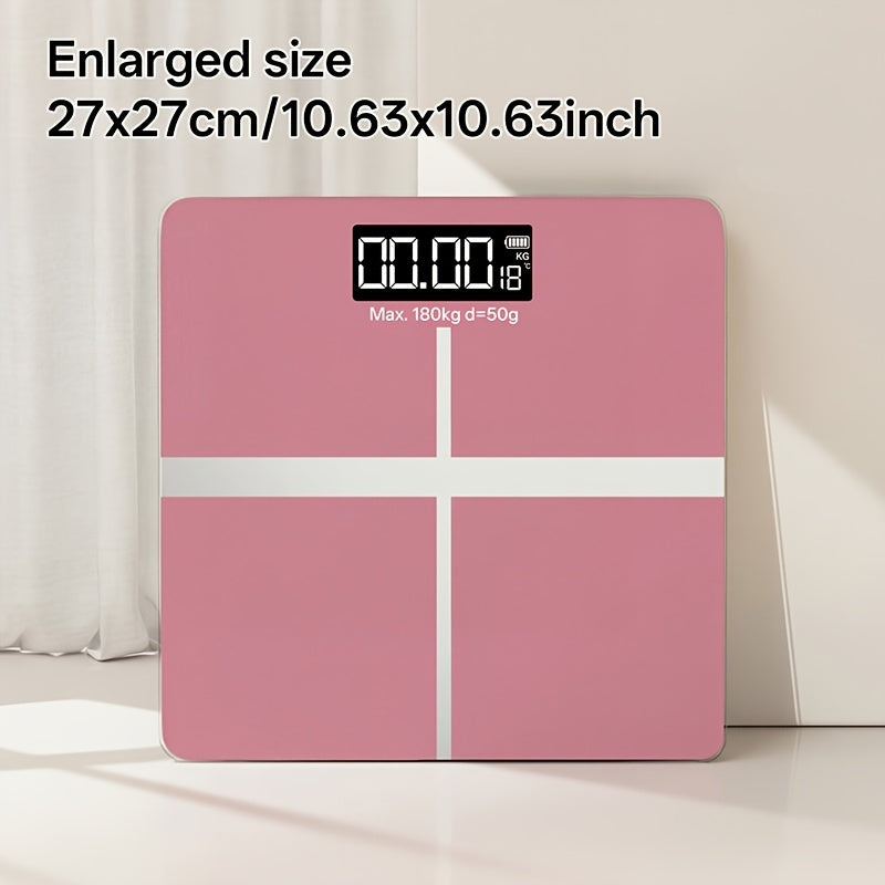 Báscula de baño de alta precisión, báscula electrónica de cuerpo con pantalla LCD ultradelgada con visualización de temperatura, inicio automático al pesar, pesaje hasta 180 kg, cambio de unidad LB/KG, diseño de plataforma de vidrio templado antideslizant