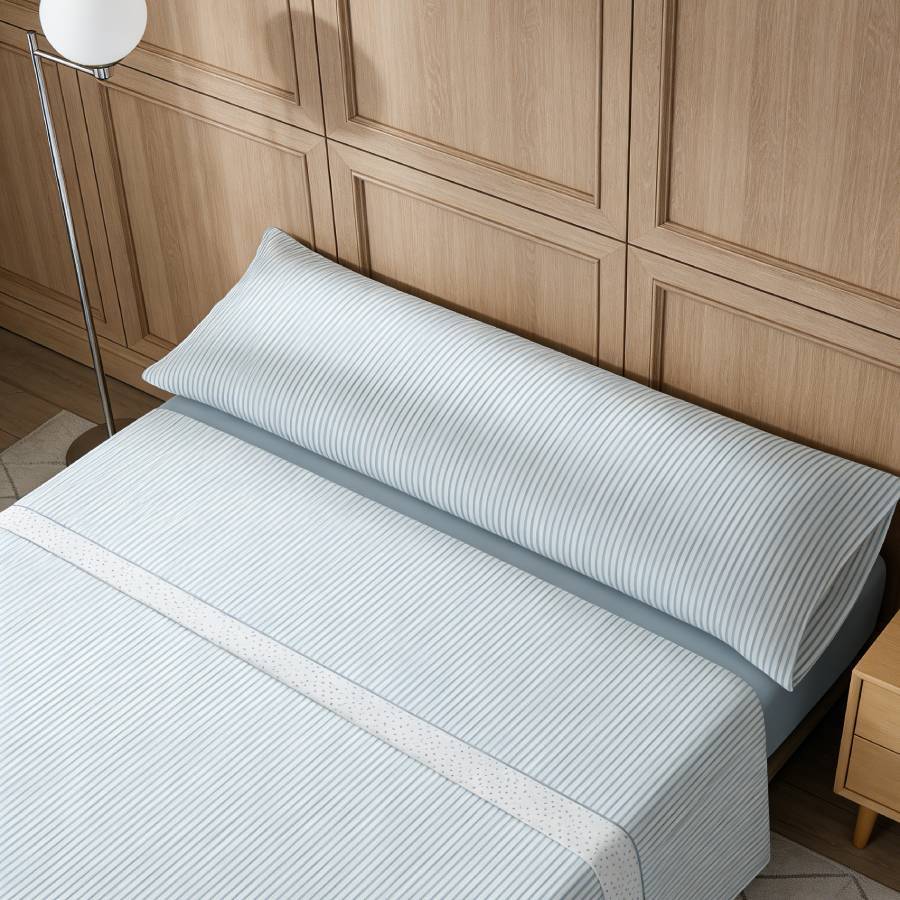 Juego de cama de tres piezas apto para todas las estaciones, que incluye una sábana, una sábana ajustable y fundas de almohada. Medidas: 90 cm, 105 cm, 135 cm, 150 cm y 180 cm.